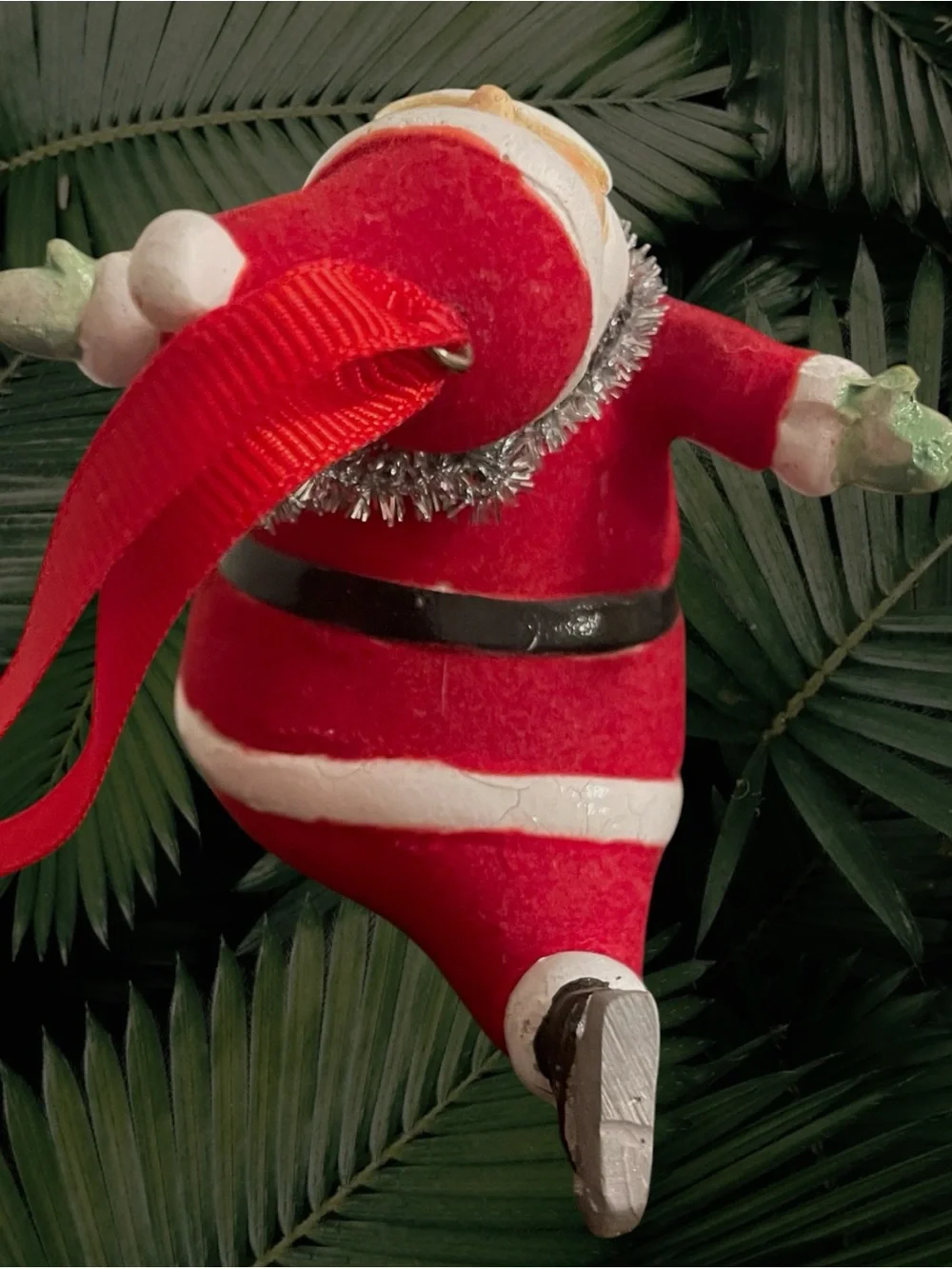 Ice Skating Flocked Santa Christmas Ornament